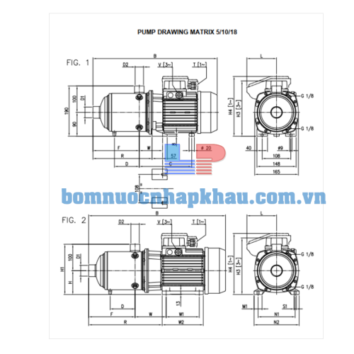 Hình ảnh kích thước máy bơm Ebara Matrix 5